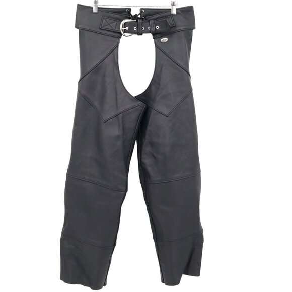 Harley Davidson Leather Motorcycle Chaps Men M Black Edgy Grunge Riding Alt Punk - Picture 1 of 16